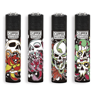 CLIPPER LARGE SKULLS N FLOWERS BW